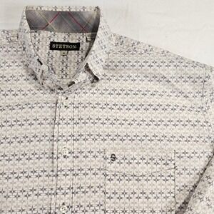 STETSON Mens Geometric Long Sleeve Button Down Shirt Size Medium Cowboy Western